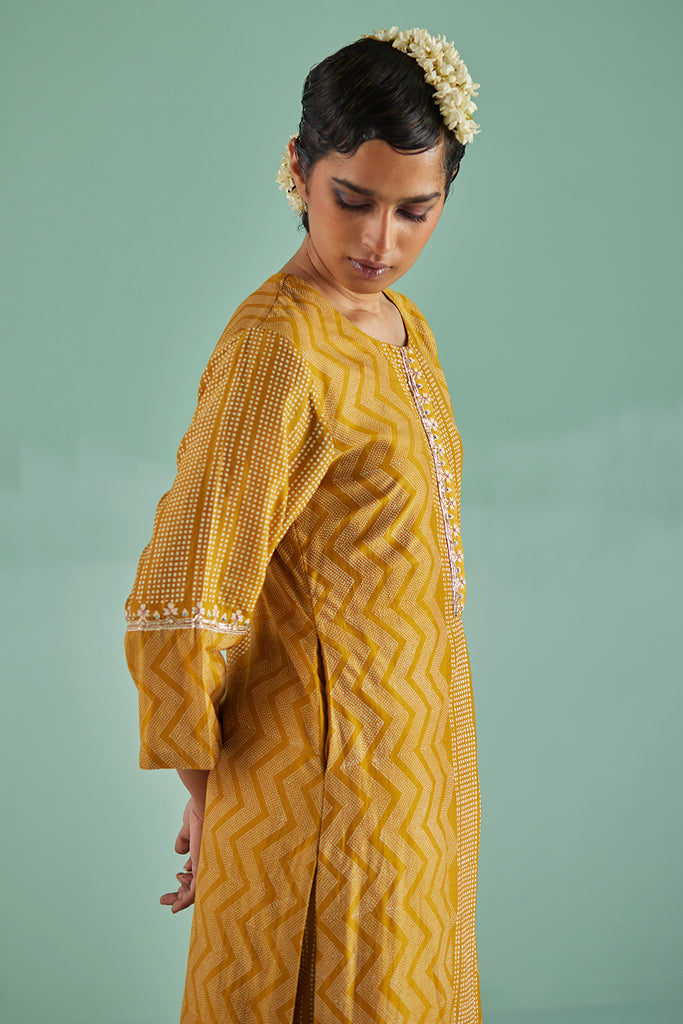 Ochre Straight Kurta And Trouser Set