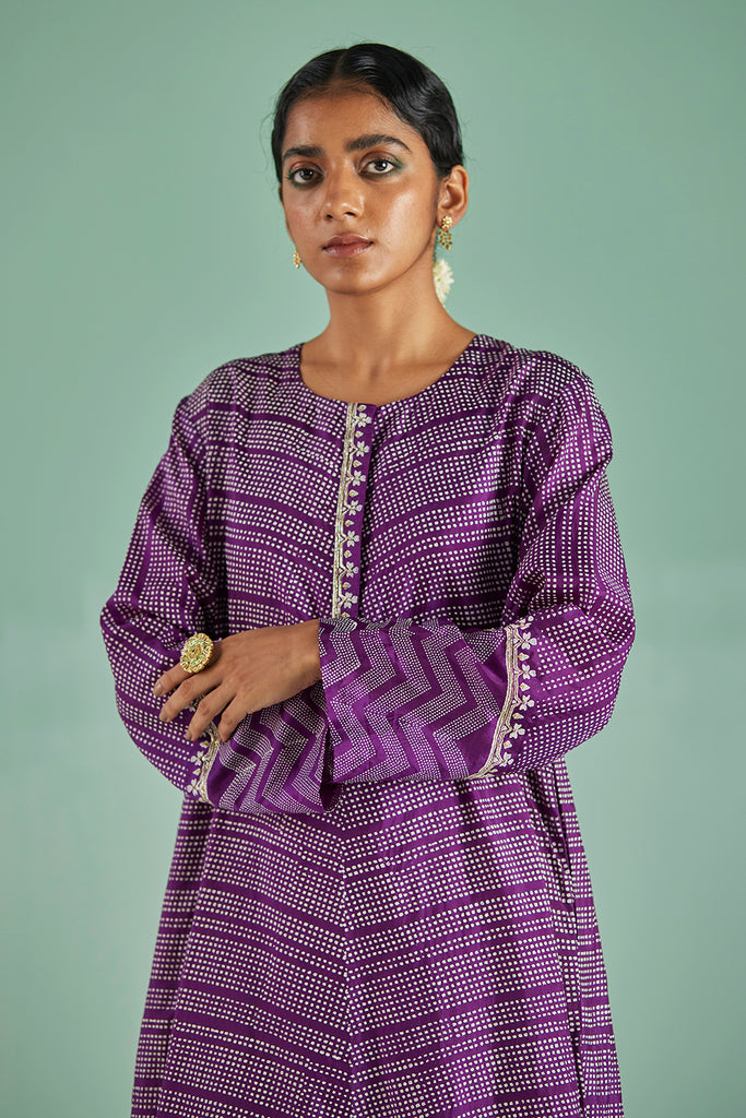 Purple A-Line Kurta And Trouser Set