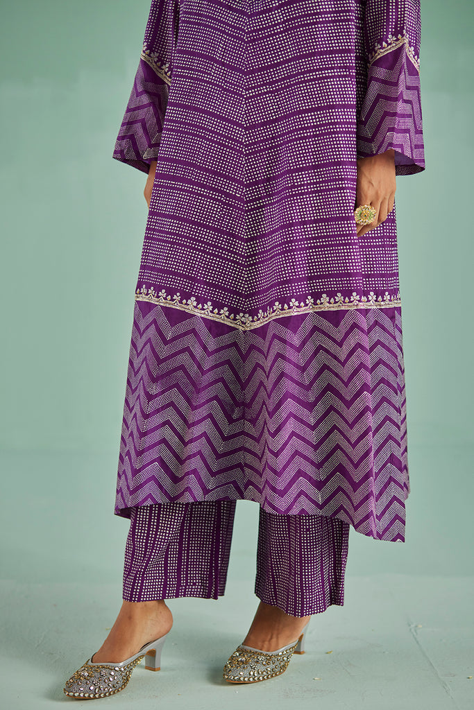 Purple A-Line Kurta And Trouser Set