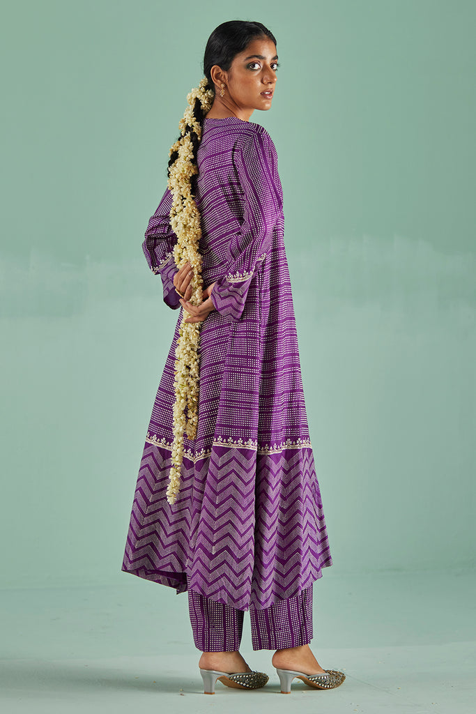 Purple A-Line Kurta And Trouser Set