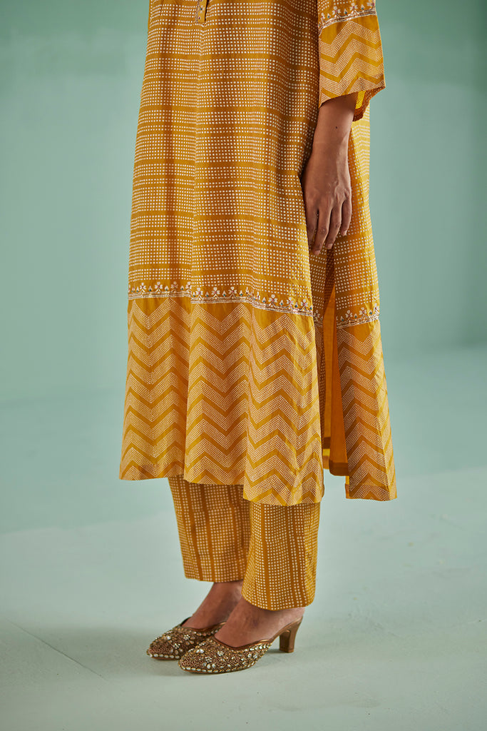 Ochre A-Line Kurta And Trouser Set