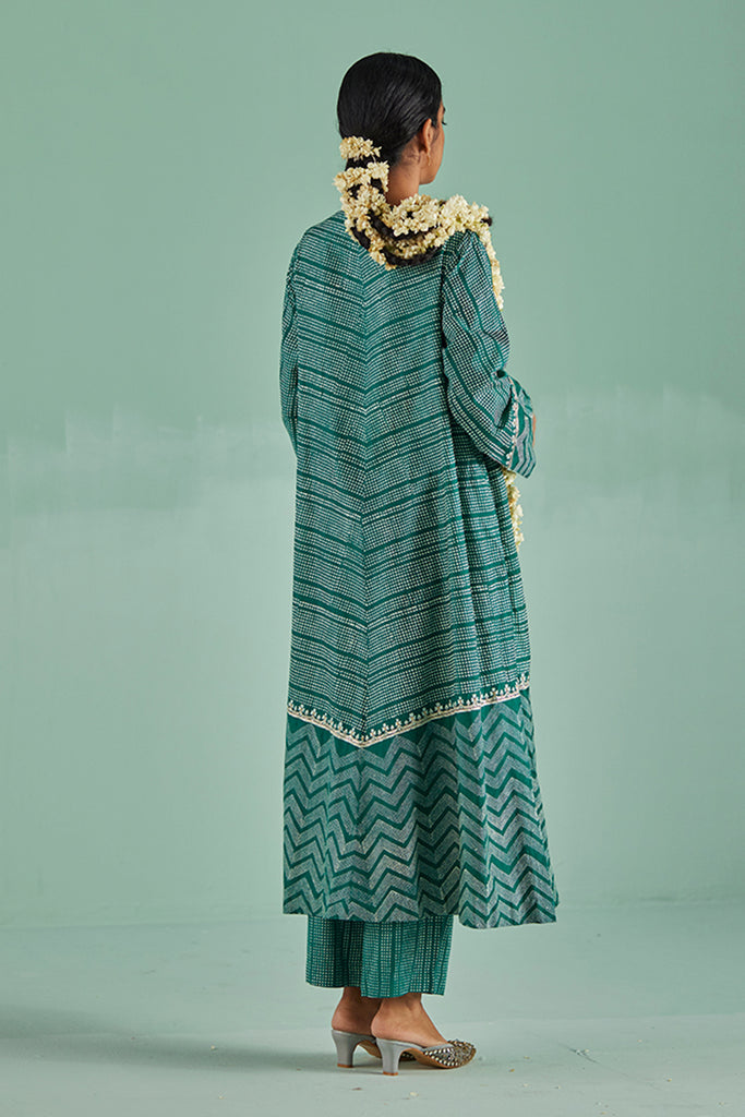 Emerald Green A-Line Kurta And Trouser Set