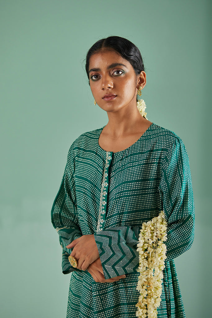 Emerald Green A-Line Kurta And Trouser Set