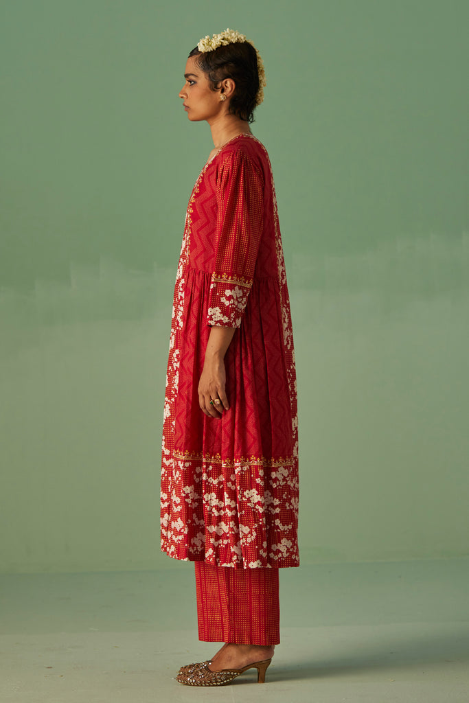 Red Antifit Kurta And Trouser Set