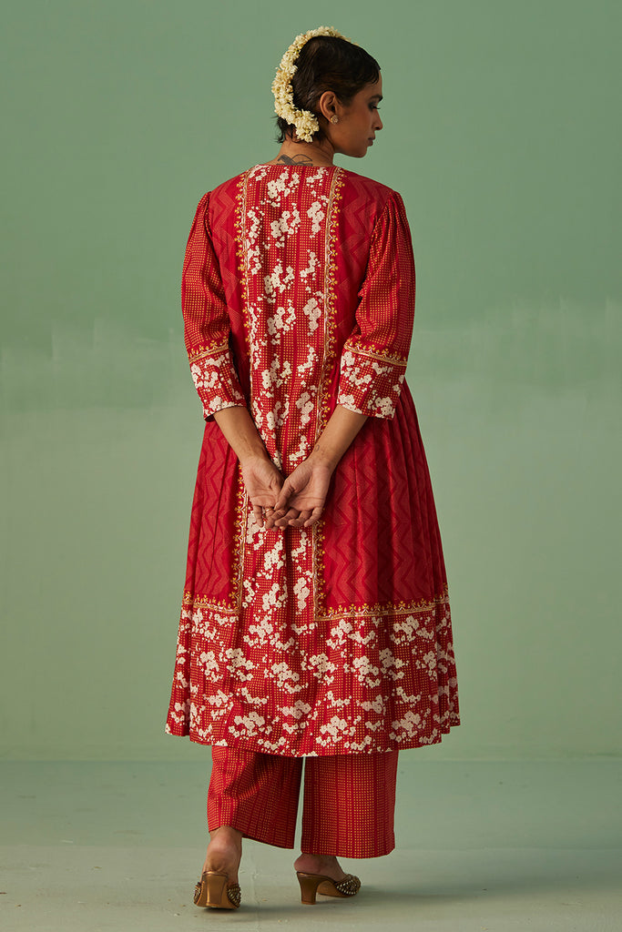 Red Antifit Kurta And Trouser Set