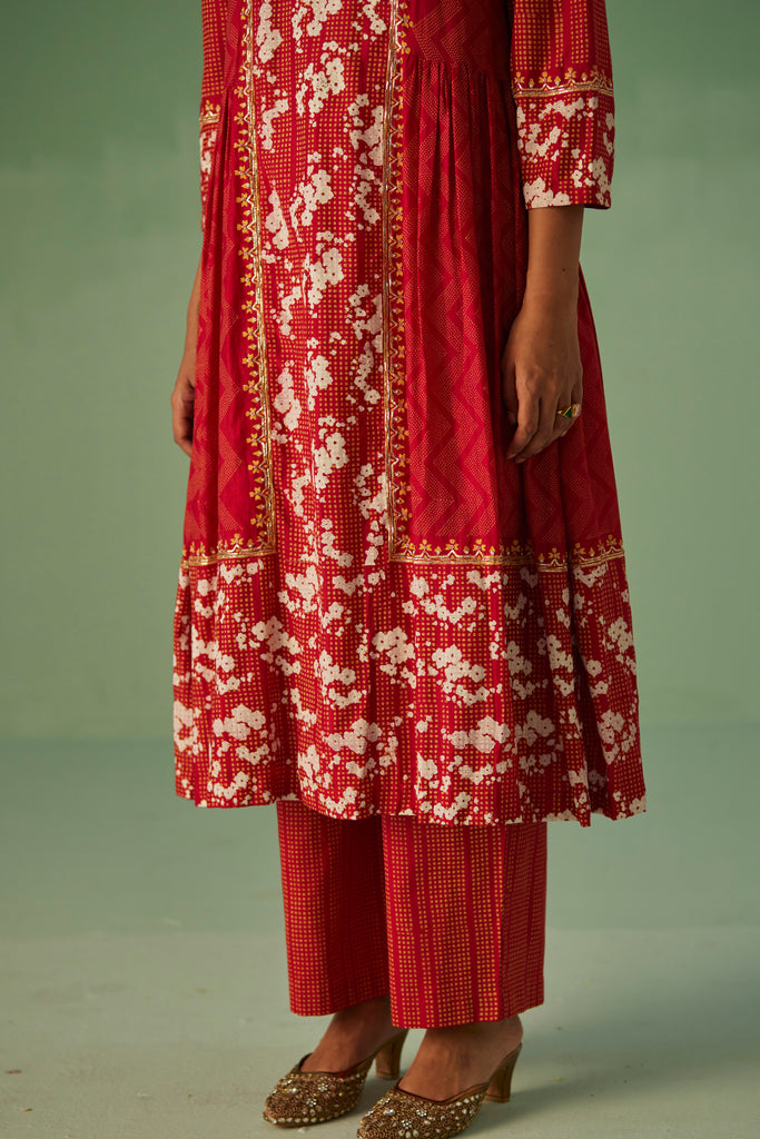 Red Antifit Kurta And Trouser Set