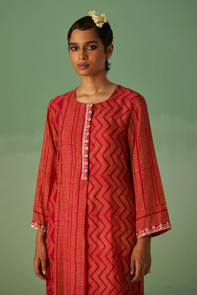 Red Straight Kurta And Trouser Set