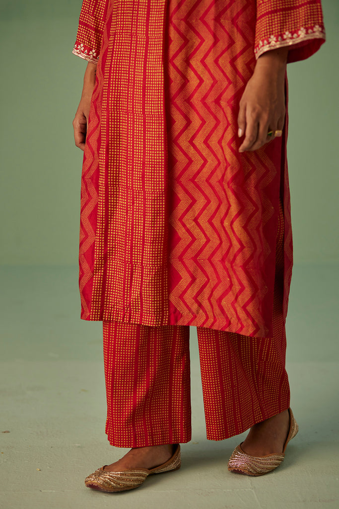 Red Straight Kurta And Trouser Set