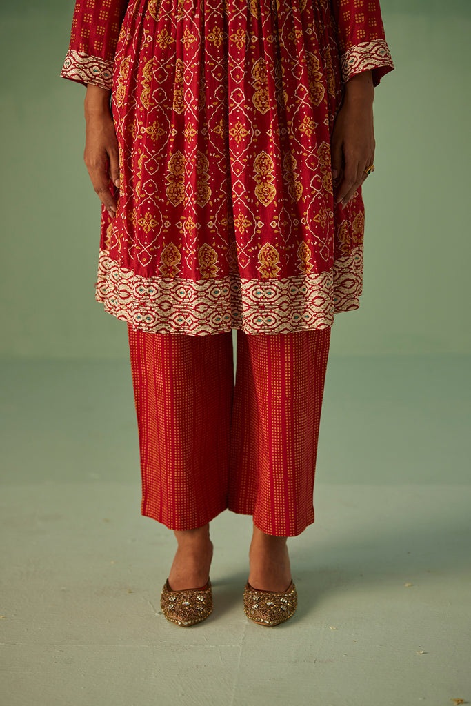 Red Short Kurta And Trouser Set