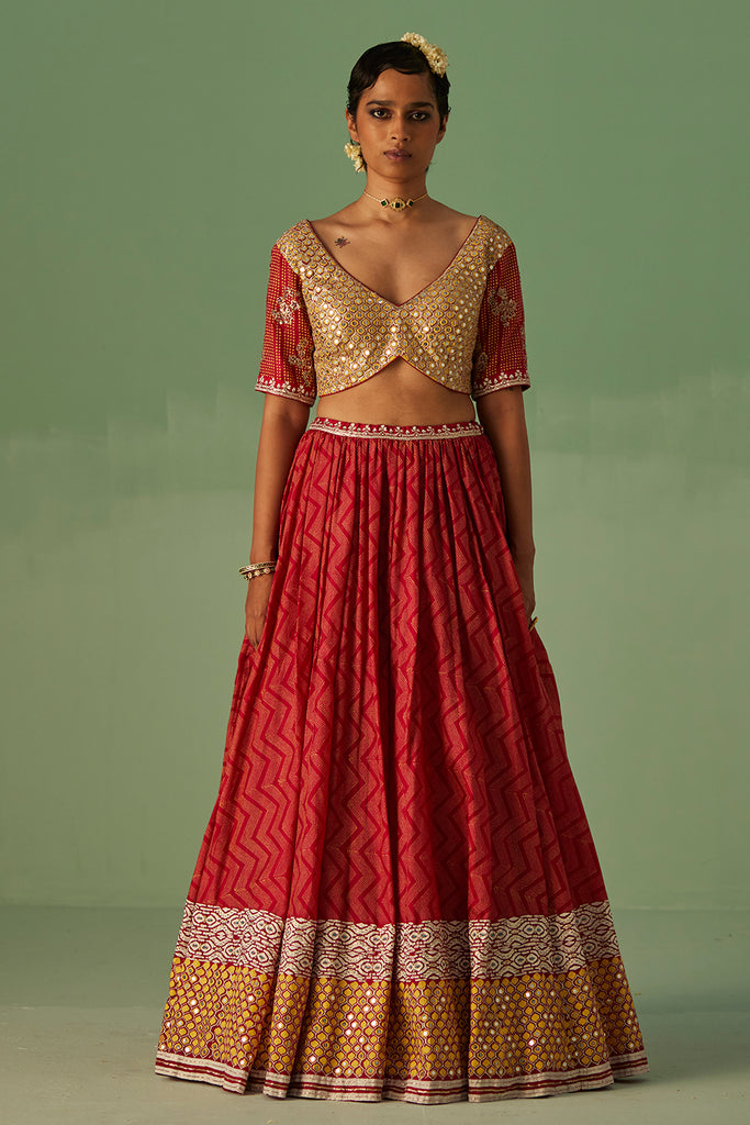 Buy Wedding Lehengas - Red Green Multi Embroidered Traditional Lehenga Choli