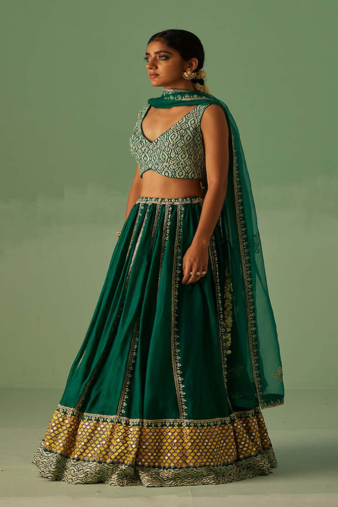 Emerald Green Lehenga,Blouse And Dupatta Set