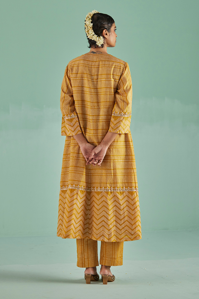 Ochre A-Line Kurta And Trouser Set