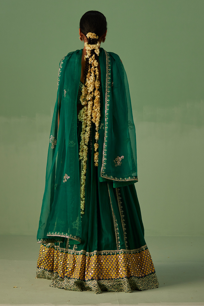 Emerald Green Lehenga,Blouse And Dupatta Set