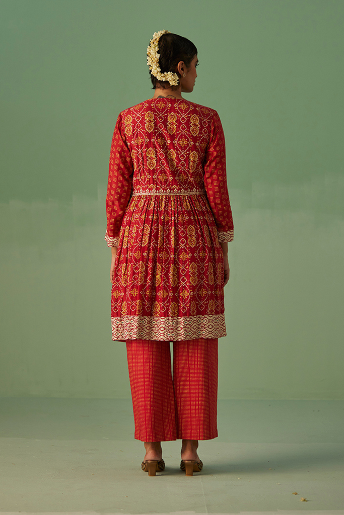 Red Short Kurta And Trouser Set