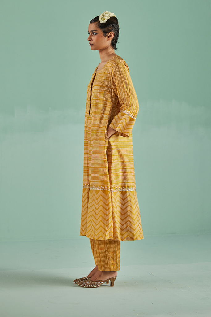 Ochre A-Line Kurta And Trouser Set