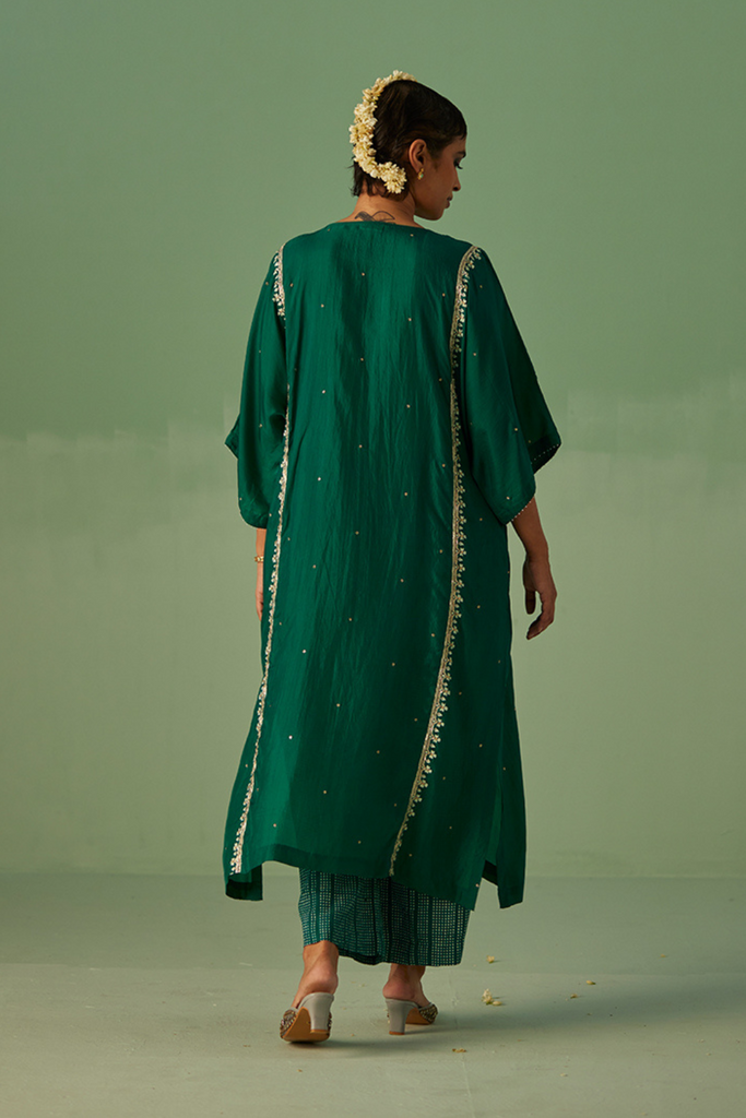 Emerald Green Yoke Kaftan, Inner And Trouser