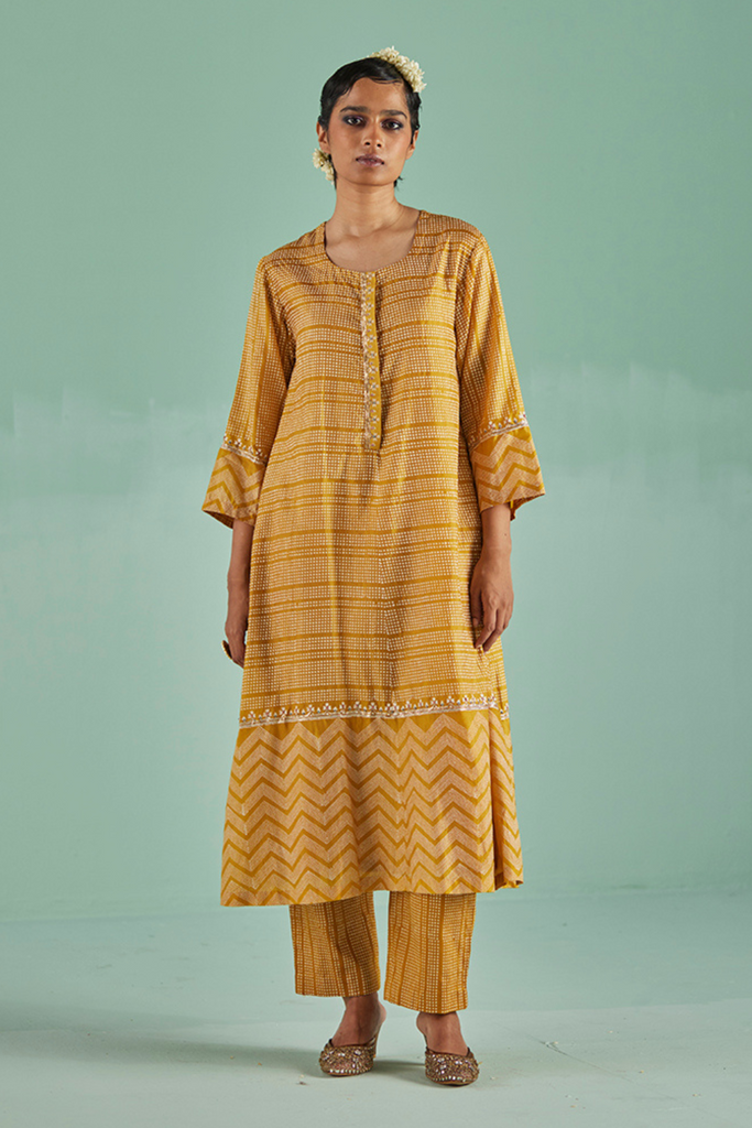 Ochre A-Line Kurta And Trouser Set