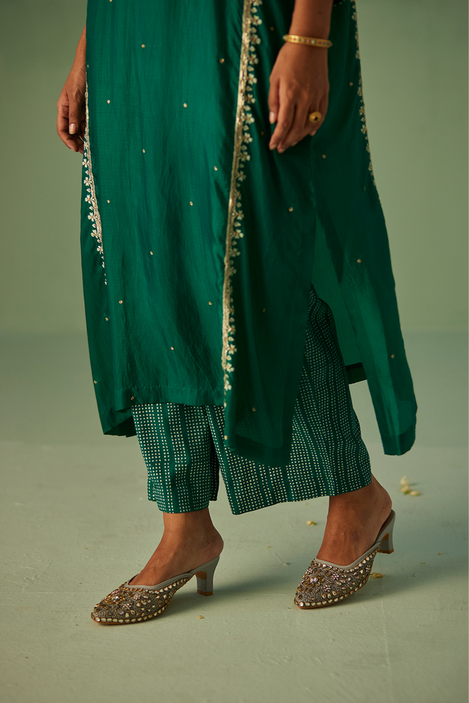 Emerald Green Yoke Kaftan, Inner And Trouser