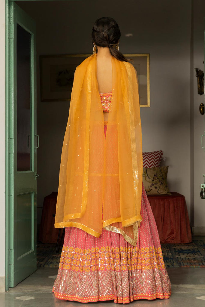 Buy Yellow Sequins Georgette Haldi Wear Lehenga Choli With Dupatta From  Ethnic Plus