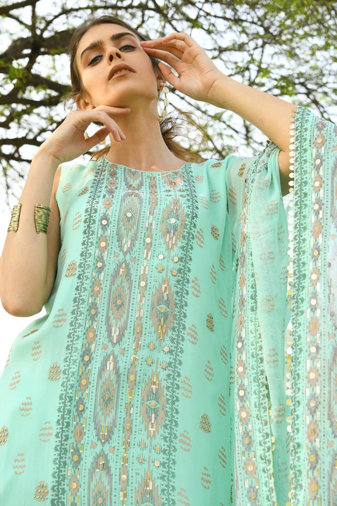 Blue One Shoulder Kaftan Set | Surbhiguptaofficial Blue One Shoulder Kaftan Set | Surbhiguptaofficial
