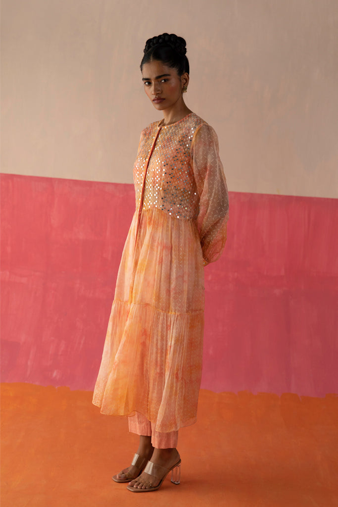 Pink & Orange Coloured Pure Cotton Bandhani Printed Mirror Work Women –  Royskart
