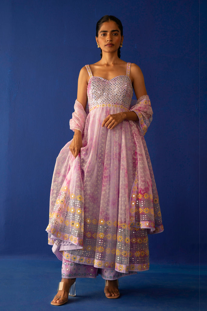 Lilac/Fuschia TIE 'N' DYE ROSA Anarkali Set.