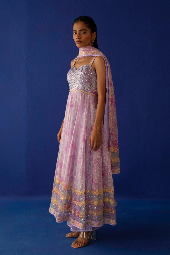 Lilac/Fuschia TIE 'N' DYE ROSA Anarkali Set.