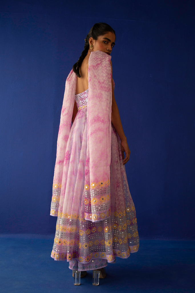 Lilac/Fuschia TIE 'N' DYE ROSA Anarkali Set.